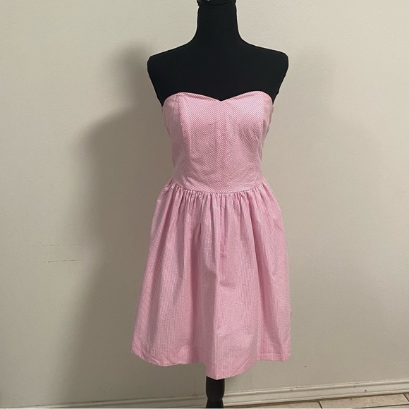 Lilly Pulitzer Seersucker Richelle Strapless dress Pink white stripe Size 2 - Picture 1 of 14
